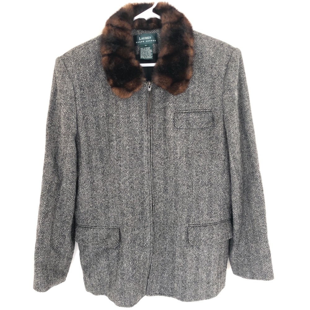 LAUREN Ralph Lauren Faux Fur Collar Tweed Jacket